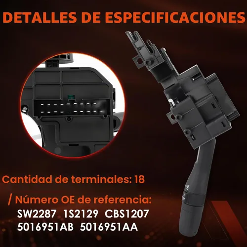 Vista 3 de Interruptor de señal de giro y limpiaparabrisas multifunción para Chrysler