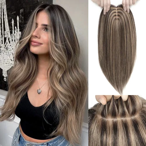 Vista 18 de Aimeolyn Toppers de cabello para mujer, cabello humano real, sin flequillo, extensiones de cabello superior para adelgazar, base de encaje Haisr