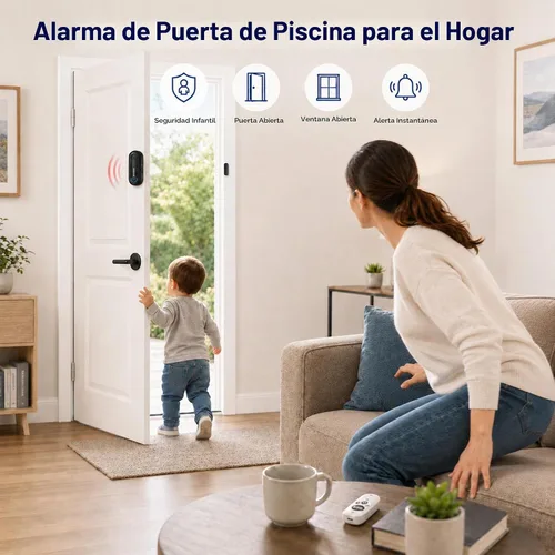 Vista 5 de Alarmas para puerta de piscina para seguridad del hogar, volumen de 0 a 120 dB ajustable con 4 modos, alarma de puerta inalámbrica con control Negro