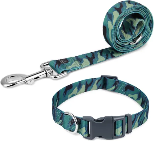 Vista 10 de Juego de collar y correa reflectante para perro, correa de nailon para perro con anillo en D de acero resistente, ajustable con hebilla de Cian