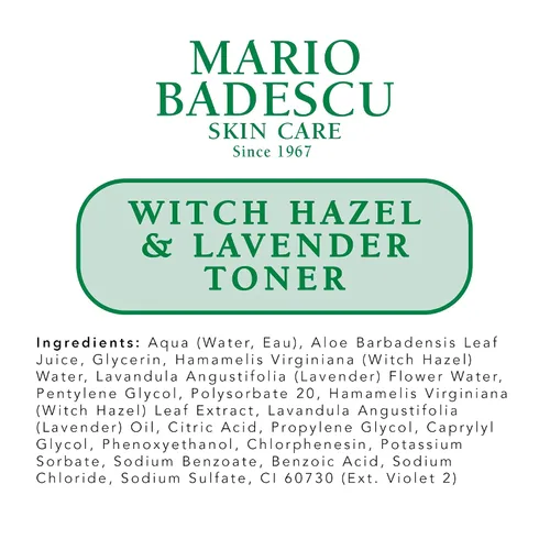 Vista 7 de Mario Badescu Tónico facial de hamamelis sin alcohol para piel envejecida, infundido con lavanda/agua de rosas y aloe vera, tónico facial para piel