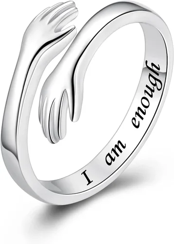 Vista 32 de Anillos de abrazo de plata esterlina S925 para mujeres, adolescentes y niñas, anillo ajustable para nieta, hija, esperanza, promesa, amistad, anillo