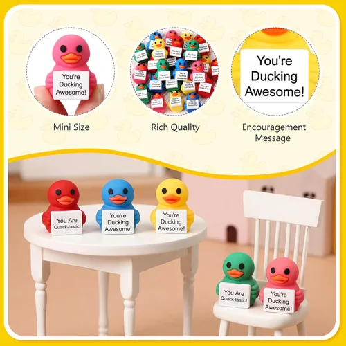 Vista 3 de Gejoy 25 piezas de mini figuras de pato, coloridos regalos motivacionales positivos, decoraciones inspiradoras de animales para graduación