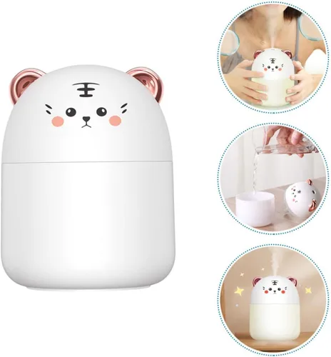 Vista 7 de Wakauto Mini humidificador USB con diseño de tigre de dibujos animados, humidificador de aire portátil para oficina, dormitorio, escritorio, luz