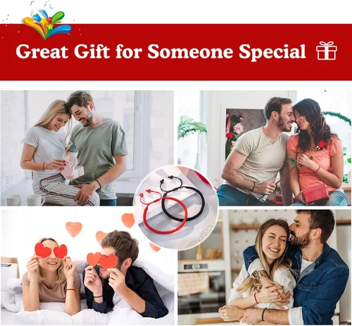 Vista 6 de PINKDODO Pulseras de cuerda roja de protección ajustable con nudo de buena suerte para parejas, amigos, familia, mujeres, hombres, niñas y niños