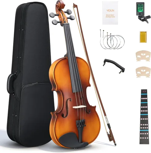 Vista 10 de Ktaxon Violín 4/4 Juego de Tamaño Completo Fiddle, Kit Completo de Violines Acústicos con Tablero Hecho a Mano, Estuche Rígido Ligero de Iniciación