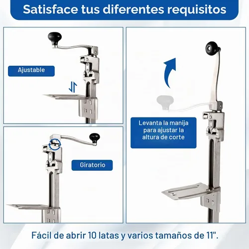 Vista 8 de Abridor de latas comercial resistente para 11100, abridor de latas industrial para 10 latas, abridor de latas manual con base de acero chapado