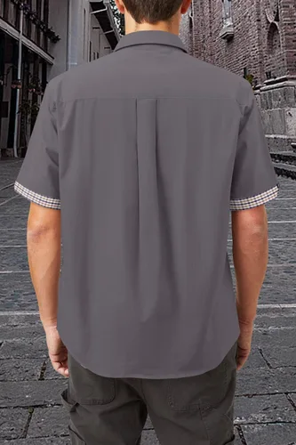 Vista 3 de Camisa casual de manga corta con botones para hombre, camisas de vestir de algodón ligero
