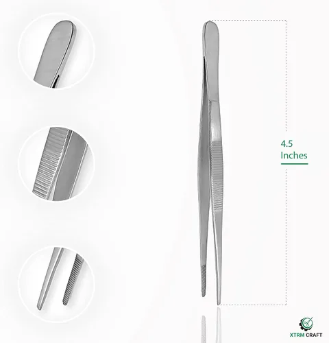 Vista 4 de Pinzas de vestir para pulgar, pinzas multiposición de acero inoxidable, punta dentada recta 4.5 pulgadas
