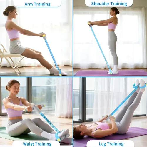 Vista 5 de Pedal Resistance Bands with Handles, Durable 6-Tubes Multifunction Pedal Resistance Band, Natural Rubber Foot Pedal Resistance Bands, Fitness