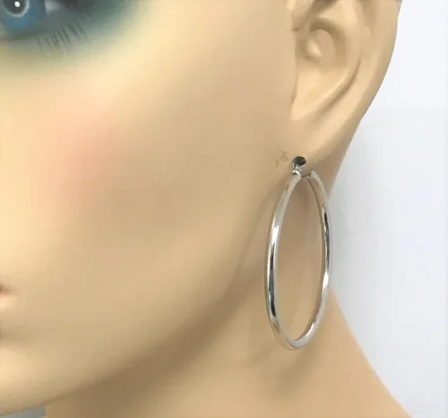 Vista 3 de MCS Jewelry - Pendientes de aro de oro amarillo o blanco de 14 quilates (diámetro 1.969in)