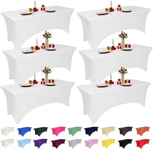 Vista 12 de Paquete de 2 manteles de elastano negro de 4 pies para mesas rectangulares, ajustado y elástico, lavable, resistente a las arrugas, perfecto