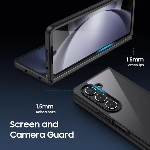 Vista 2 de MAKAVO Funda transparente para Samsung Galaxy Z Fold 5, parte trasera dura de cristal delgado y parachoques negro suave, cubierta a prueba de caídas