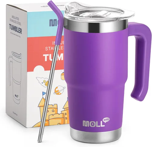 Vista 14 de Vaso de 16 onzas con asa, reutilizable, de acero inoxidable, aislado al vacío, con tapa y pajilla, para mujeres y niñas (verde manzana)
