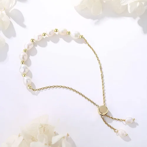 Vista 6 de Pulsera de perlas para mujer, perlas cultivadas de agua dulce, chapada en oro de 14 quilates, joyería hecha a mano