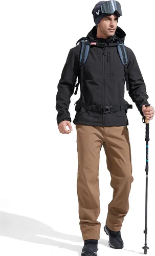 Vista 7 de FREE SOLDIER Chaqueta ligera con capucha impermeable para hombre, con forro polar, para invierno, con capucha, resistente al agua, para senderismo