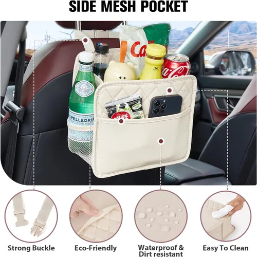 Vista 2 de LXUNYI Organizador de asiento de automóvil, paquete de 2 organizadores de asiento trasero de automóvil impermeables de cuero PU y bolsa