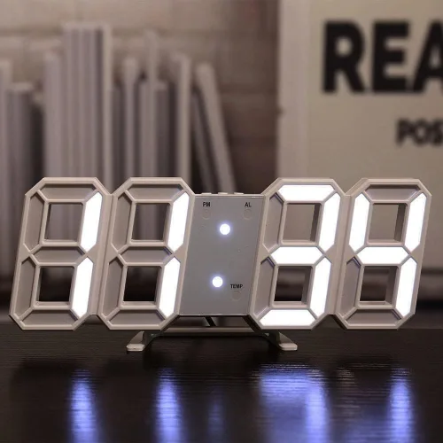 Vista 2 de Reloj de pared digital LED 3D, reloj despertador con modo nocturno brillante, ajustable, electrónico, de mesa, decoración de pared, sala de estar