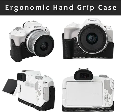 Vista 2 de Funda para cámara Canon EOS R50 Half Cover Case Grip BEADY PU Leather EOS r50 Funda protectora negra