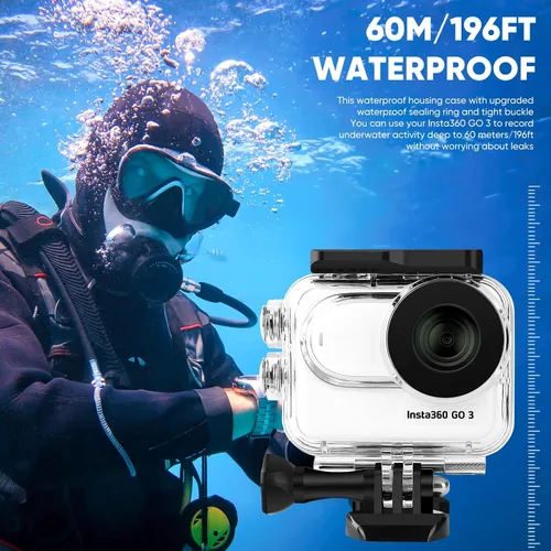 Vista 2 de Funda impermeable y agarre flotante compatible con Insta360 GO 3, carcasa protectora de buceo subacuático con accesorios de soporte