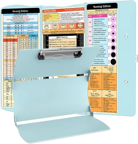 Vista 11 de Portapapeles plegable de enfermería: Portapapeles de enfermería médica con hojas de trucos de enfermería de aluminio, 3 capas, tamaño de bolsillo