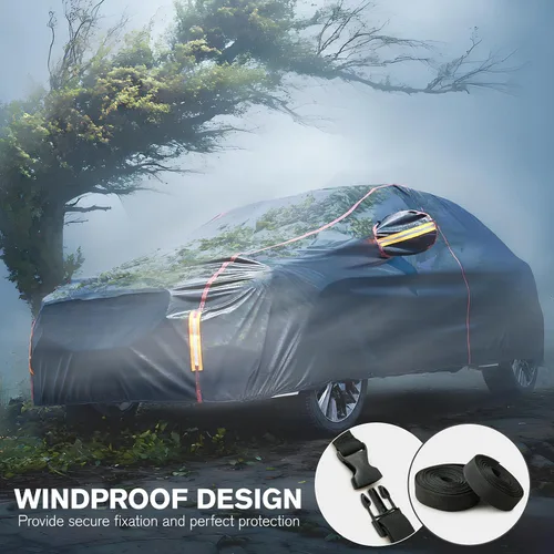 Vista 2 de Funda impermeable para automóvil para todo tipo de clima, 6 capas exteriores completas con cremallera de algodón, bolsillo de espejo. Funda