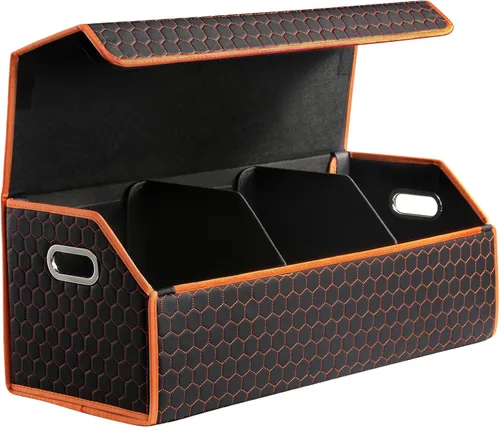 Vista 14 de Fyzeoty Organizadores de coche para maletero para SUV Sedán, caja de almacenamiento de cuero, tapa magnética, plegable y ajustable, 16.5 pulgadas