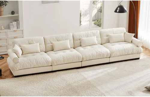 Vista 51 de Otomana beige para sofá modular modular, sofá individual, asiento otomano para sofá modular convertible, sofás de terciopelo para sala de estar