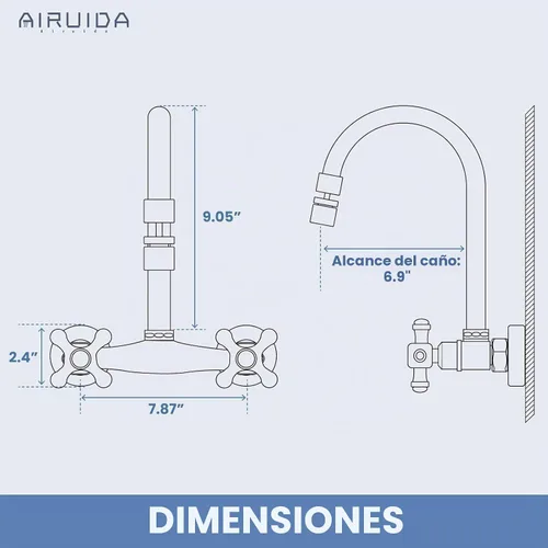 Vista 9 de Airuida Grifo de cocina montado en la pared de latón antiguo, grifo