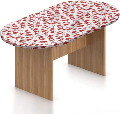 Vista 8 de Mantel ajustable ovalado de poliéster con bordes elásticos de Navidad, felicitación de Año Nuevo con estampado de guirnalda de acebos, se adapta a