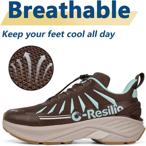 Vista 5 de ONEMIX Zapatos de senderismo acolchados para hombre, con cordones rápidos, con soporte de arco, fascitis plantar, alivio del dolor, transpirables