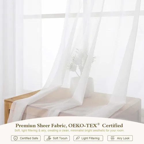 Vista 3 de OWENIE White Sheer Curtains 96 Inches Long 2 Panels for Living Room 52 Wide