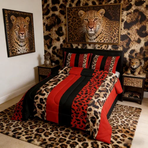 Vista 22 de Juego de edredón con estampado de leopardo para niños, tamaño individual, juego de ropa de cama de moda de piel de guepardo abstracto, decoración