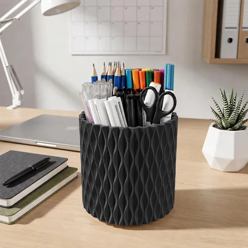 Vista 2 de Lebenrich Aesthetic Black Pen Holder for Desk, Rotating Plastic Desk Pencil Holder Organizer for Home School Office