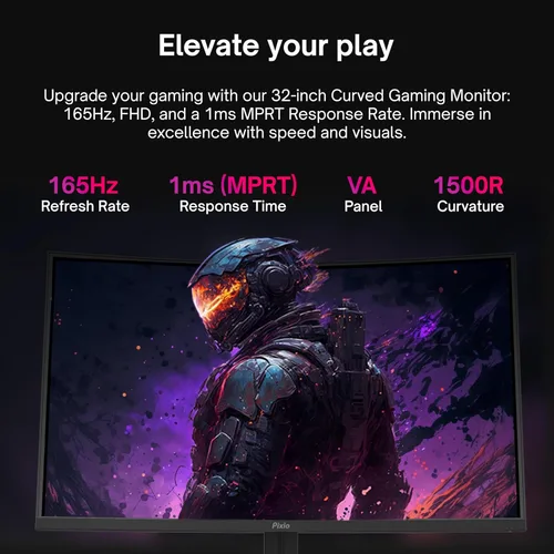 Vista 2 de Pixio PXC325 32 pulgadas 165Hz Frecuencia de actualización FHD 1080p Resolución 1500R Panel VA curvo 1ms MPRT Tiempo de respuesta Sincronización
