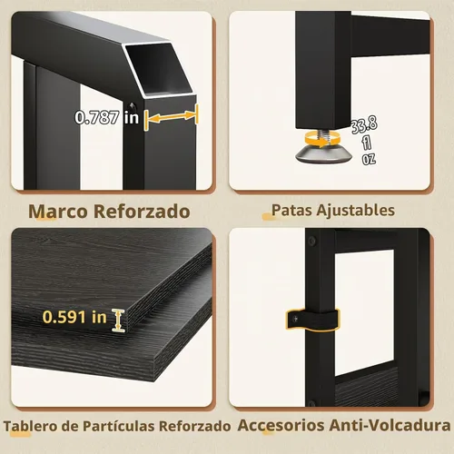 Vista 8 de METYERRY Soporte para microondas con almacenamiento, estante de cocina de 4 niveles con toma de corriente y puertos de carga USB, carrito de cocina