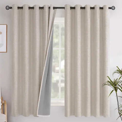 Vista 133 de YoungsTex - Cortinas opacas de lino para dormitorio, oscurecimiento de la habitación, cortinas con textura de lino, paneles con aislamiento térmico