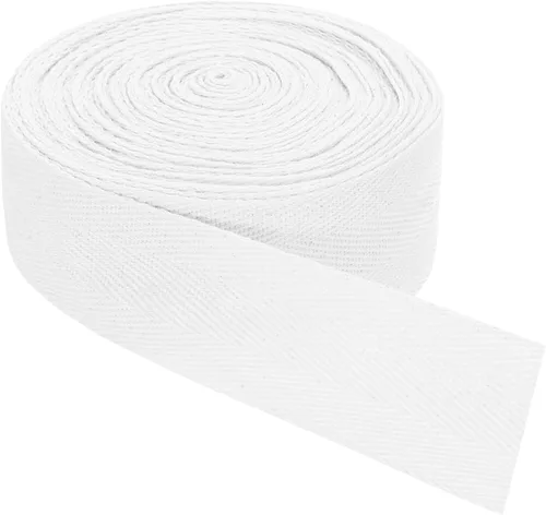 Vista 56 de uxcell Cinta de sarga, 1 cinta de tela de algodón de 11 yardas x 0.315 in, rollo de cinta de espiga para ropa, accesorios, bolsas (beige y blanco)