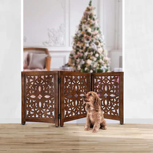 Vista 21 de Lightnpro Valla de madera geométrica para mascotas - Puerta de seguridad plegable independiente para perros, cachorros y mascotas pequeñas, valla