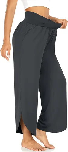 Vista 2 de TARSE Pantalones de pierna ancha para mujer, pantalones de yoga de cintura alta cruzada, pantalones casuales para descansar, pantalones de pijama