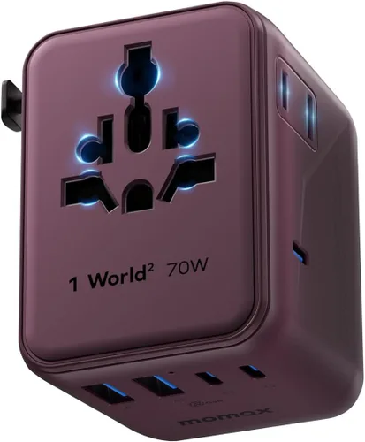 Vista 13 de MOMAX 70W Universal Travel Adapter 7-in-1 GaN International Power Adapter Naranja (Cosmic Orange)