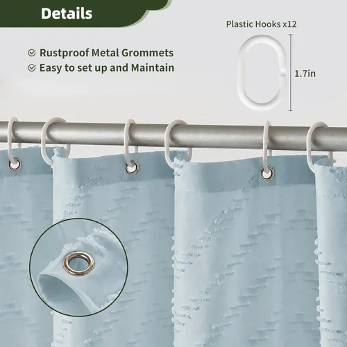 Vista 194 de Cortina de ducha Siiluminisoy de 36x72 beige, cortina de ducha de tela de tamaño pequeño, cortinas de ducha de tela con tufting, diseño chevron a