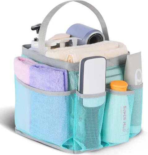 Vista 19 de Eudele – Neceser de malla para ducha portátil para artículos básicos de dormitorio universitario, bolsa de ducha grande con 8 bolsillos para playa