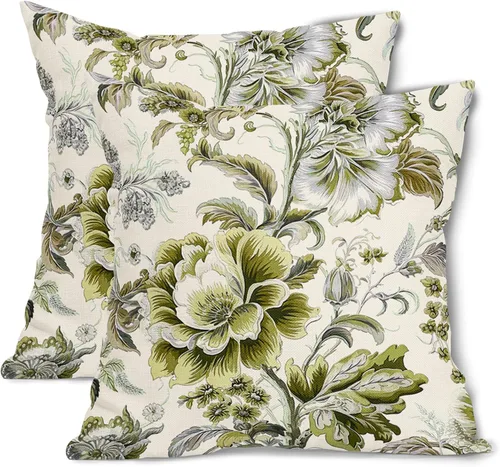 Vista 46 de Fundas de cojín decorativas primavera-verano 40x40 cm, juego de 2 fundas de cojín verdes con flores botánicas, fundas de cojín decorativas para Aqua