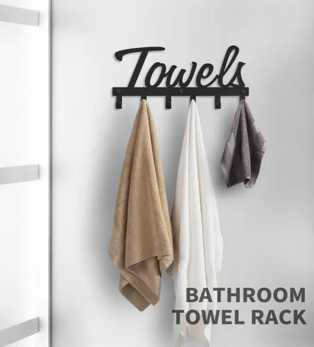 Vista 2 de Livelab Toallero, toallero para baño montado en la pared, 6 ganchos de metal negro para ahorrar espacio en el baño, impermeable, a prueba de óxido