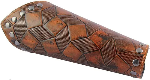 Vista 6 de Jeilwiy Armadura de cuero sintético medieval guanteletes pulsera vikingos protectores de brazo LARP accesorios brazo ancho brazalete brazalete