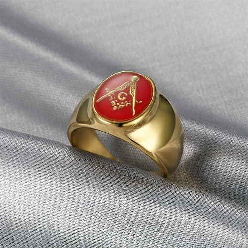 Vista 2 de INRENG Anillos masónicos masones de acero inoxidable chapados en oro para hombres y mujeres, banda de signo de masón azul G Lodge Master Mason
