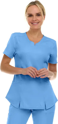 Vista 9 de MediChic Scrubs Top Quirúrgico para Mujer con Cuello en V con Muesca Elástico de Moda con Dos Bolsillos, Tela Flex de Fácil Cuidado Blanco