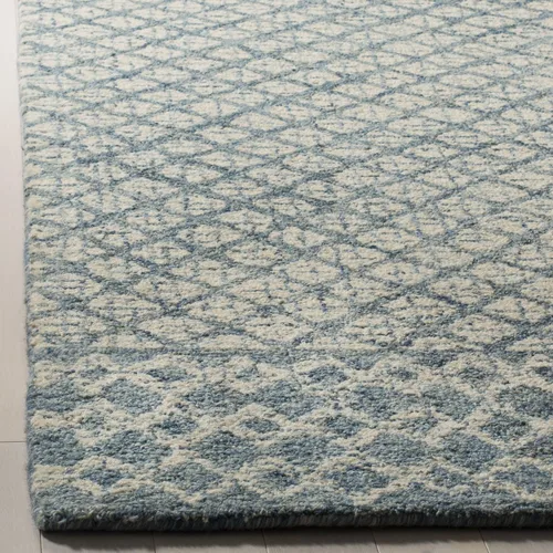 Vista 3 de SAFAVIEH Abstract Collection - Alfombra decorativa, 2 x 3 pies, azul y marfil, lana hecha a mano, ideal para zonas de alto tráfico en entrada, sala