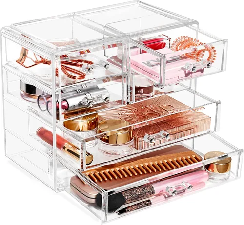 Vista 11 de Sorbus Cajones acrílicos apilables, 1 cajón de almacenamiento transparente para organizar paletas de maquillaje, accesorios para el cabello de uñas